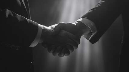 Wall Mural - businessman handshake in black and white