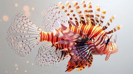 Wall Mural - A realistic lionfish with long fins on a transparent background