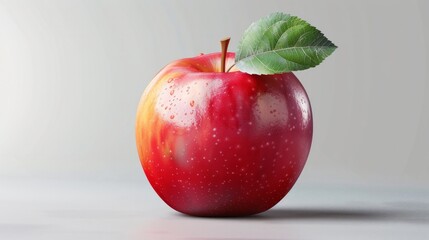 Wall Mural - A realistic red apple with a small leaf on top on a transparent background