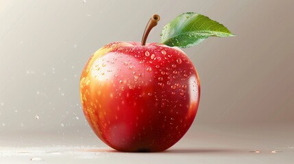 Wall Mural - A realistic red apple with a small leaf on top on a transparent background 