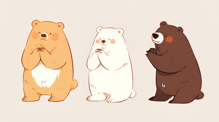 Wall Mural - Three types of cartoon bears are polar bears, forest bears and honey bears