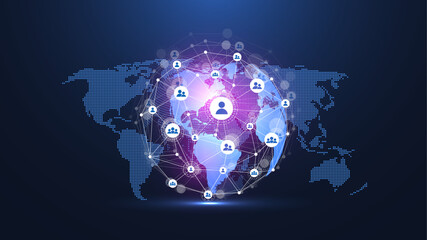 Leinwandbilder - Global network connection concept. Big data visualization. Social network communication in the global computer networks. Internet technology. Business. Science. Vector illustration
