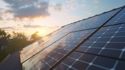 Solar panels on the roof of a contemporary house with clear skies and sunlight, highlighting sustainable energy.