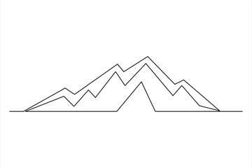 Wall Mural - Continuous one line mountain range landscape outline vector art illustration 

