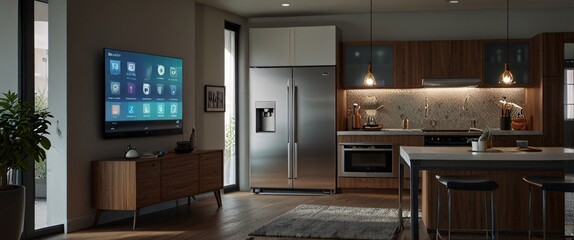Wall Mural - power of the Internet of Things with a visually stunning image of a smart home filled with various connected devices and appliances AI, such as smart refrigerators, coffee makers, and ovens