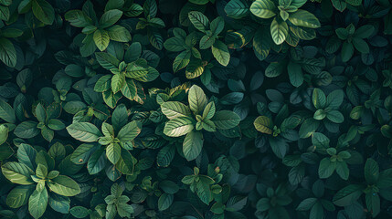 A dense background of green leaves, with a topdown perspective