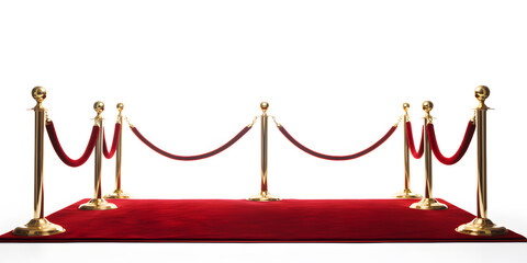 Wall Mural - Red carpet and golden barriers front view isolated fence on white background