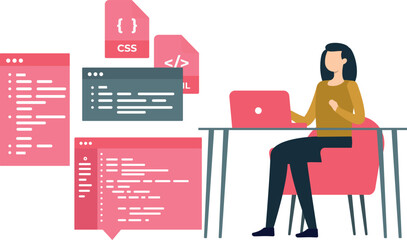 Girl is doing coding on laptop.