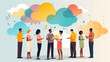 © ChimE - Engage in a creative brainstorming session with a diverse group sharing ideas through colorful thought bubbles.