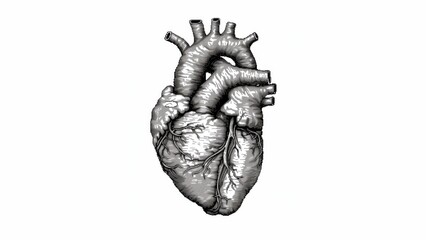 Wall Mural - real life human heart black and white in 1 bit style illustration