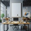 © Hale - A large office with Modern commercial building interior with A large blank white screen poster on the wall informative optimized creative.