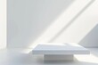 © Cupcake - 3D minimalistic empty white tabletop, ideal for layouts and displaying objects on a plain white background with sunlight from the window.