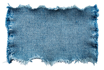 Sticker - Piece of torn denim on a white background. Denim texture