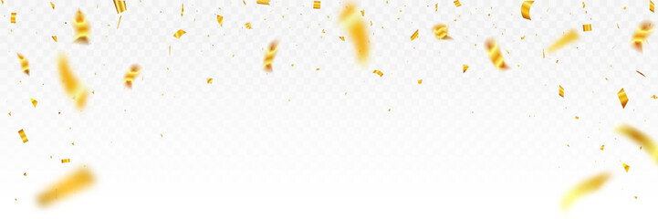 Wall Mural - Golden confetti fall from the sky on a transparent background. Valentine’s Day, Birthday, Holiday. party