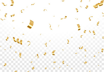 Wall Mural - Gold confetti background that is falling on a transparent background. Vector Illustration.