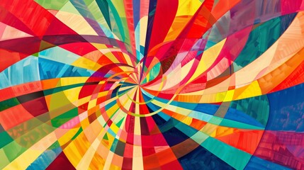 Wall Mural - a dynamic abstract with converging lines and shapes in vibrant reds, blues, greens, and yellows.