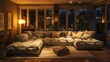 © Aeman - cozy living room with a large sectional sofa, warm lighting, and inviting decor creating a perfect space for relaxation