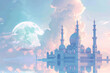 © Georgi - a large white building with domes and towers on water with a full moon in the background