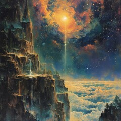 Wall Mural - Celestial Power Cascade: A Majestic Cosmic Light Spectacle