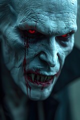 Wall Mural - Haunting Vampire Face:Sinister Glowing Eyes and Fangs in Moody 3D Cinematic