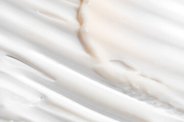 White cosmetic cream texture, skincare lotion swatch background. Face creme, body moisturiser, hair conditioner smear smudge stroke. Creamy beauty product closeup