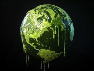 melting earth globe depicting environmental pollution and climate change on black background