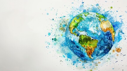 Vibrant Watercolor Painting of Earth with Colorful Splashes on White Background