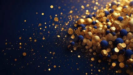 Wall Mural - abstract background with Dark blue and gold particle. Christmas Golden light shine particles bokeh on navy blue background. Gold foil texture.