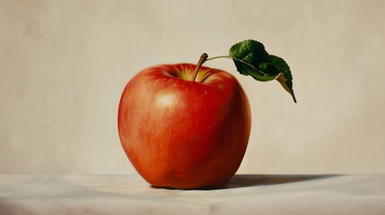 Wall Mural - Isolated apple. Whole red, pink apple fruit with leaf isolated on white, with clipping path. 