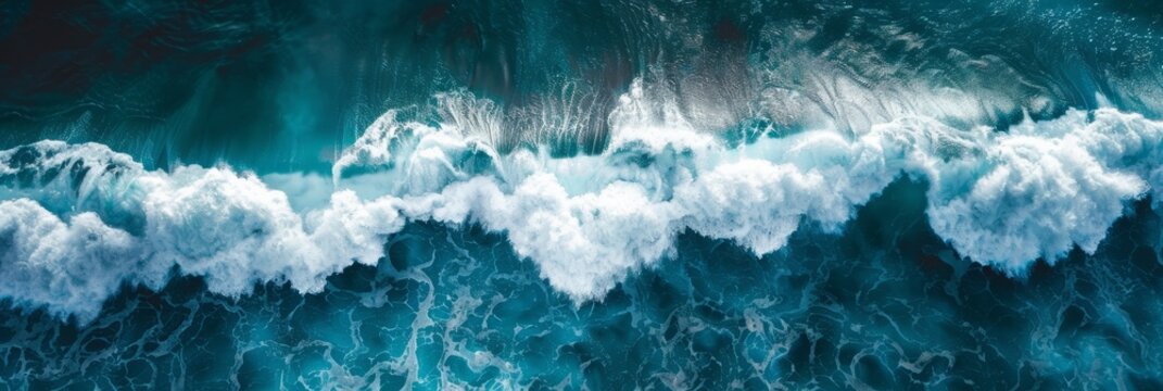 Aerial view of the big wave surfing. Big waves in ocean