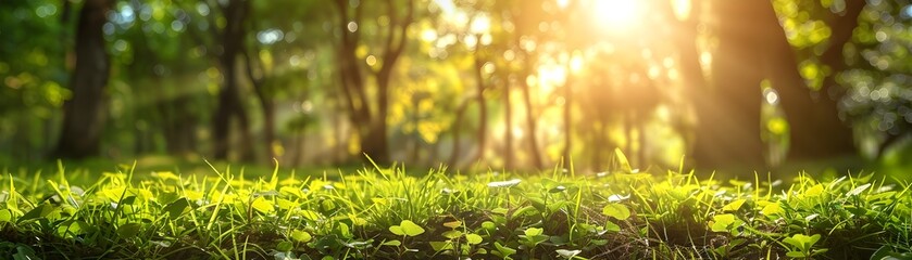 Wall Mural - Sunlit Forest Clearing for Natural Health and Wellness Products Backdrop