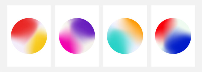Poster - Set of blurred color round shapes. Bright color gradients. Defocused circles for creative graphic design. Vector illustration.	