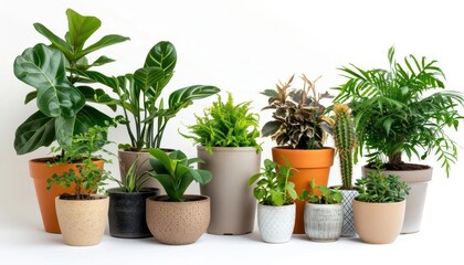 Sticker - assorted potted plants isolated on white background houseplant collection