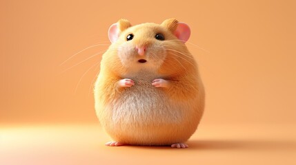 Wall Mural - A cute and cuddly hamster is standing on its hind legs and looking at the camera with its big, round eyes.
