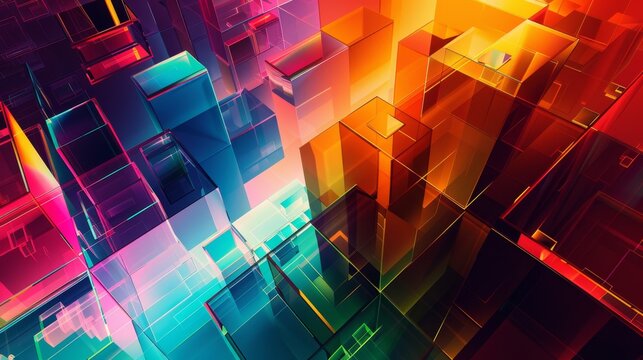 Illuminated Geometry - Abstract Wallpaper with Gradient Colors, Glowing Light, and Geometric Shapes in Digital Art from High Angle View