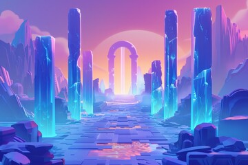 Wall Mural - A Surreal Path to the Unknown in a Glowing World