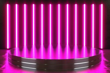Wall Mural - Pink neon lines background lighting purple stage