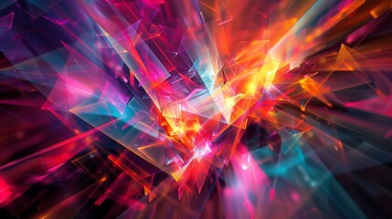 Wall Mural - Vibrant Geometric Abstract Wallpaper with Glowing Light - High Angle Digital Art for Modern Design Concepts and Backgrounds