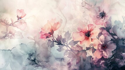 Wall Mural - Ethereal Watercolor Wallpaper: Soft Light Macro Shot with Muted Tones and Artistic Patterns