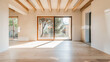 © JuanM - Window in an empty room in light brown color and minimal furniture. Residential Real Estate interior design composition.