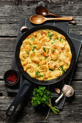 Poster - Sauteed Shrimp in creamy saffron sauce, top view