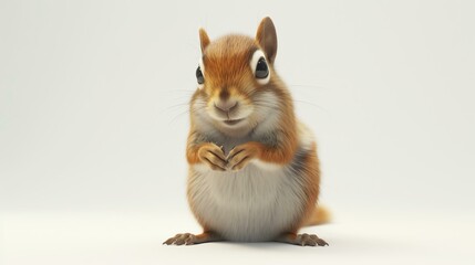 Wall Mural - A cute squirrel is sitting on a white background. The squirrel is looking at the camera with a curious expression.