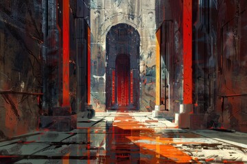 Wall Mural - Abstract Red & Orange Grunge Style Digital Painting