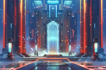 Wall Mural - Futuristic Gateway with Neon Lights