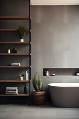 Wall Mural - Modern luxury bathroom interior in natural grey and beige colors