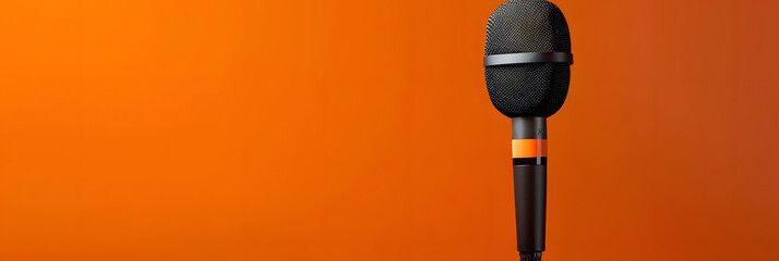 Wall Mural - A modern microphone on an orange background with ample copy space for text or images