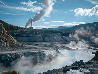 Geothermal Power Plant in Volcanic Landscape Harnessing Earth s Sustainable Energy