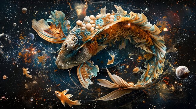 Abstract fantasy illustration of a fish in space