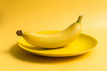 Wall Mural - Banana on yellow plate on yellow background