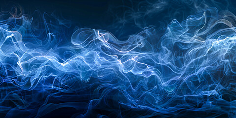 Wall Mural - illustration of abstract blue smoke on black background
